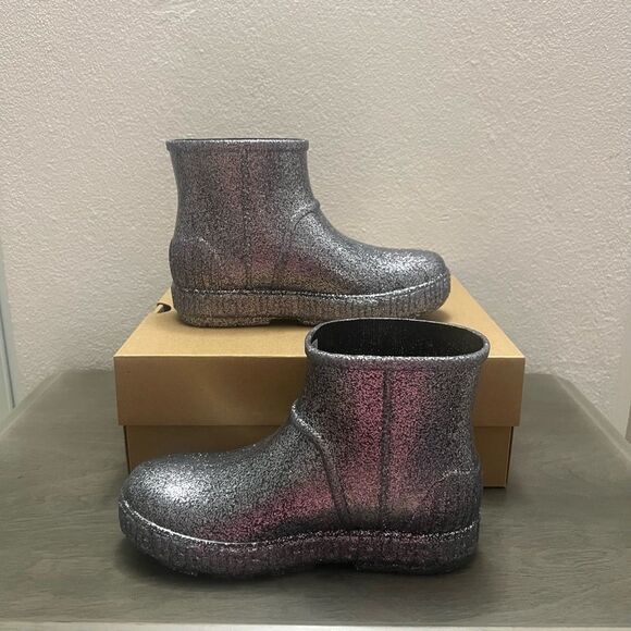 UGG Drizlita Glitter Ankle Rainboots Kids Sz 3 Gray PVC Upcycled Wool Waterproof - Picture 9 of 13